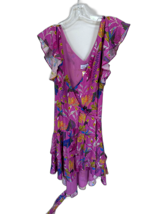 Tanya Taylor Size 4 Purple Polyester Floral Ruffle bottom Short Sleeve Dress Purple / 4