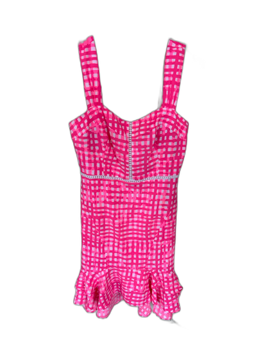 Lily Pulitzer Size 6 Pink & White Polyester Checkered Lace Detail Midi Dress Pink & White / 6