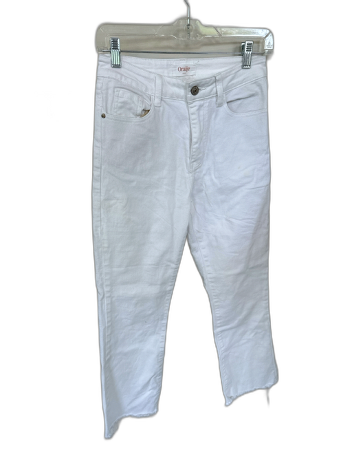 Oraije Size 8 White Cotton Straight Cut Raw Hem Jeans White / 8