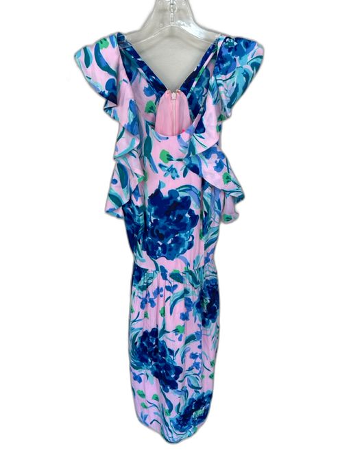 Lily Pulitzer Size 6 Light Pink & Blue Print Cotton Floral Midi Pockets Dress Light Pink & Blue Print / 6