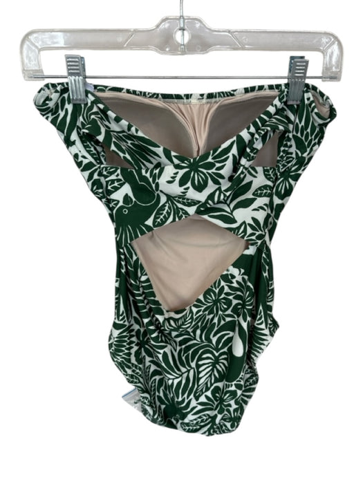 Hermoza Size 8 White & Green Polyester Blend Strapless Botanical Padded Swimsuit White & Green / 8