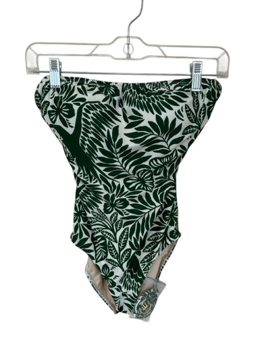 Hermoza Size 8 White & Green Polyester Blend Strapless Botanical Padded Swimsuit White & Green / 8