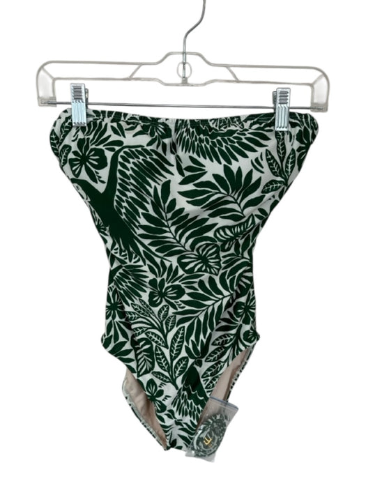 Hermoza Size 8 White & Green Polyester Blend Strapless Botanical Padded Swimsuit White & Green / 8