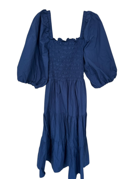 Sea New York Size 6 Navy Cotton Long Balloon Sleeve smocked Back Tie Maxi Dress Navy / 6