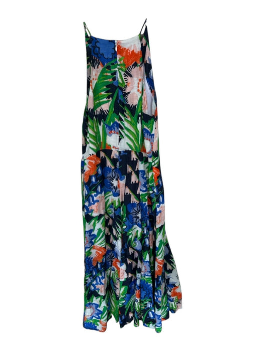 L.K. Bennett Size 4 Blue & Green Linen & Silk Spaghetti Strap Flowers Maxi Dress Blue & Green / 4