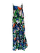 L.K. Bennett Size 4 Blue & Green Linen & Silk Spaghetti Strap Flowers Maxi Dress Blue & Green / 4