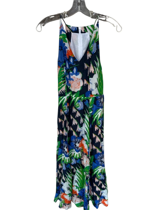 L.K. Bennett Size 4 Blue & Green Linen & Silk Spaghetti Strap Flowers Maxi Dress Blue & Green / 4