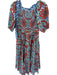 Mulberry & King Size S Blue & Red Cotton 3/4 Balloon Sleeve Flowers Maxi Dress Blue & Red / S