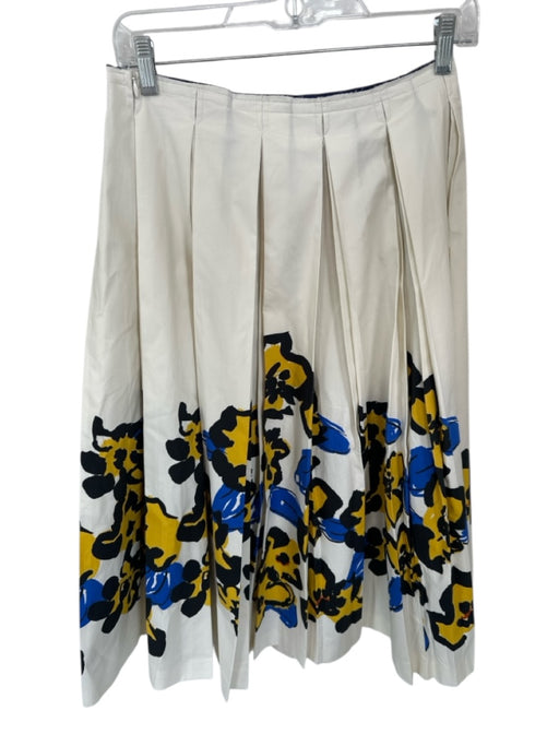 Zara Size S Cream & Blue Cotton Blend Side Zip Pleat Flowers Maxi Skirt Cream & Blue / S