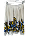 Zara Size S Cream & Blue Cotton Blend Side Zip Pleat Flowers Maxi Skirt Cream & Blue / S