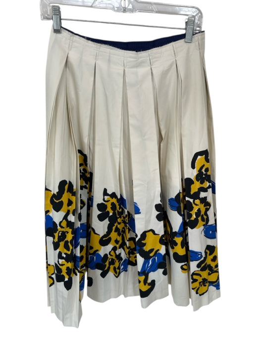 Zara Size S Cream & Blue Cotton Blend Side Zip Pleat Flowers Maxi Skirt Cream & Blue / S