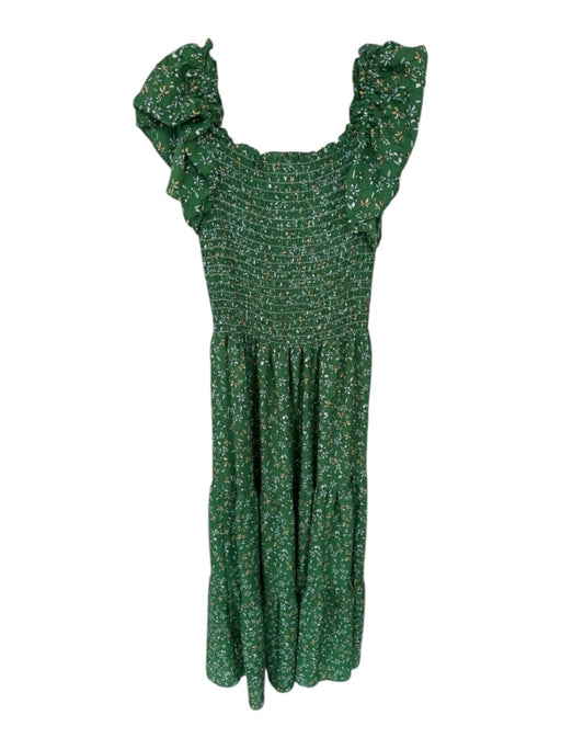 Max Studio Size M Green & Yellow Polyester Smocked Flowers Short Sleeve Dress Green & Yellow / M