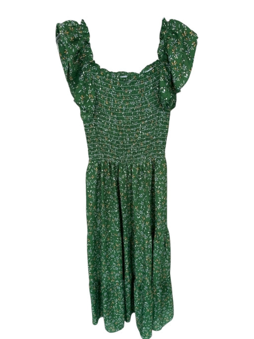 Max Studio Size M Green & Yellow Polyester Smocked Flowers Short Sleeve Dress Green & Yellow / M