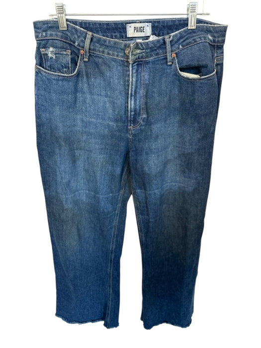 Paige Size 31 Denim Cotton Blend Dark Wash Wide Leg Raw Hem Ankle Crop Jeans Denim / 31