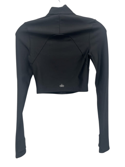 Alo Yoga Size XS Black Polyester Mesh Detail Long Sleeve Crop Sheer Top Black / XS