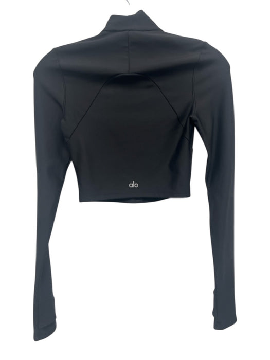 Alo Yoga Size XS Black Polyester Mesh Detail Long Sleeve Crop Sheer Top Black / XS