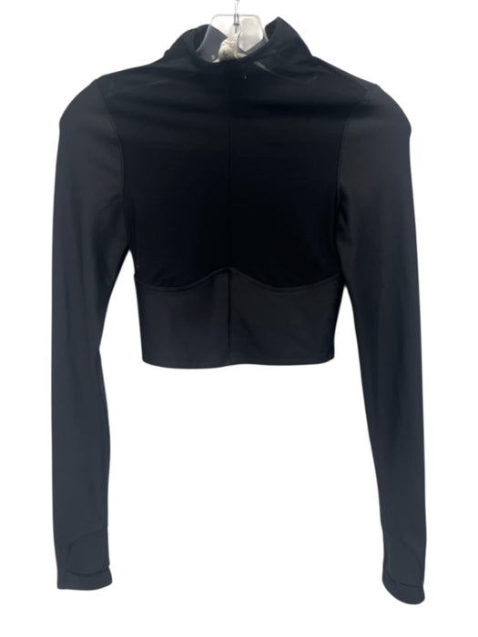 Alo Yoga Size XS Black Polyester Mesh Detail Long Sleeve Crop Sheer Top Black / XS