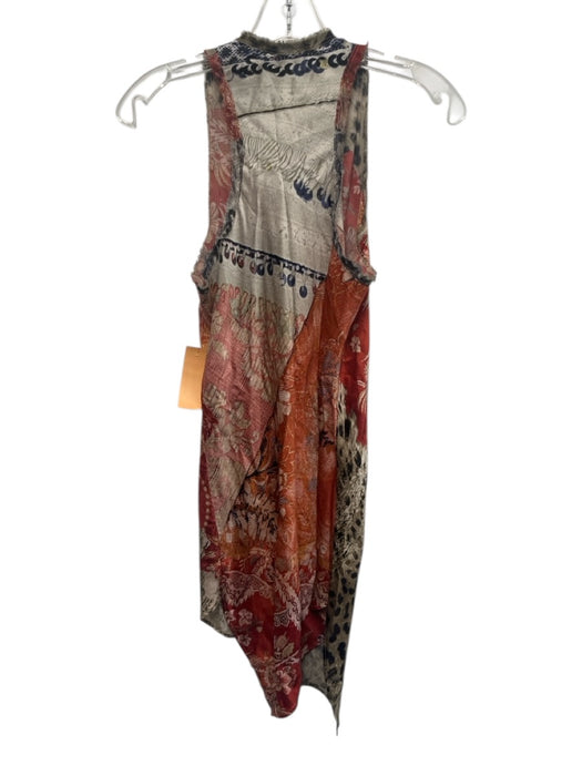 Roberto Cavalli Size S / 42 Brown, Red, White Silk Raw Hem Asymmetric Dress Brown, Red, White / S / 42