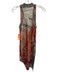 Roberto Cavalli Size S / 42 Brown, Red, White Silk Raw Hem Asymmetric Dress Brown, Red, White / S / 42