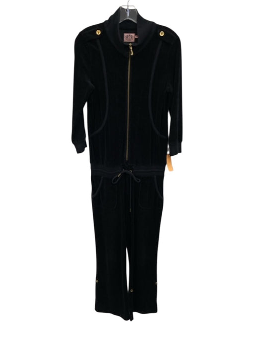 Juicy Couture Black Cotton Blend Velour Half Zip 3/4 Sleeve Jumpsuit Black / M