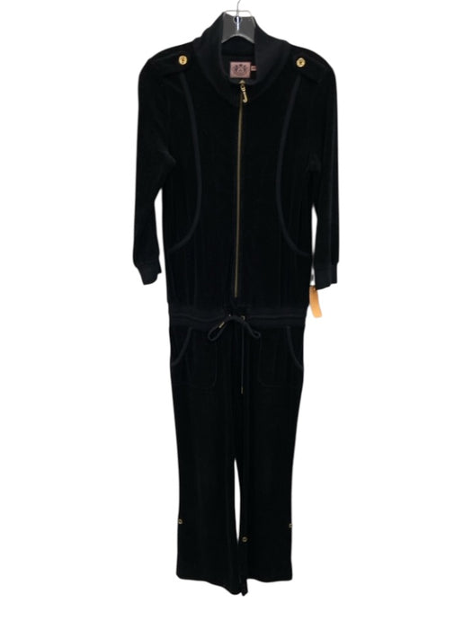 Juicy Couture Black Cotton Blend Velour Half Zip 3/4 Sleeve Jumpsuit Black / M