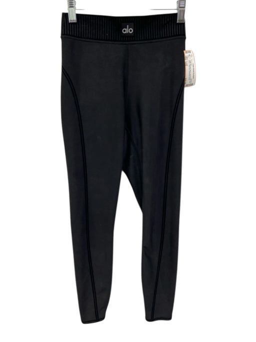 Alo Yoga Size XXS Black Polyester Blend Velvet Detail Side Stripe Leggings Black / XXS
