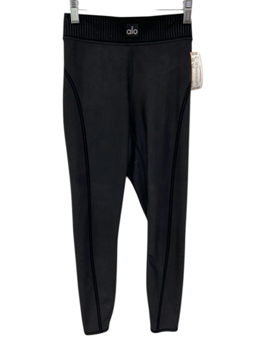 Alo Yoga Size XXS Black Polyester Blend Velvet Detail Side Stripe Leggings Black / XXS