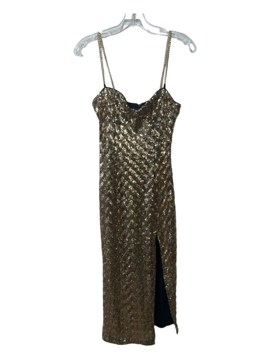 Lulus Size S Gold Polyester & Spandex Sequined Sleeveless Chain Straps Dress Gold / S