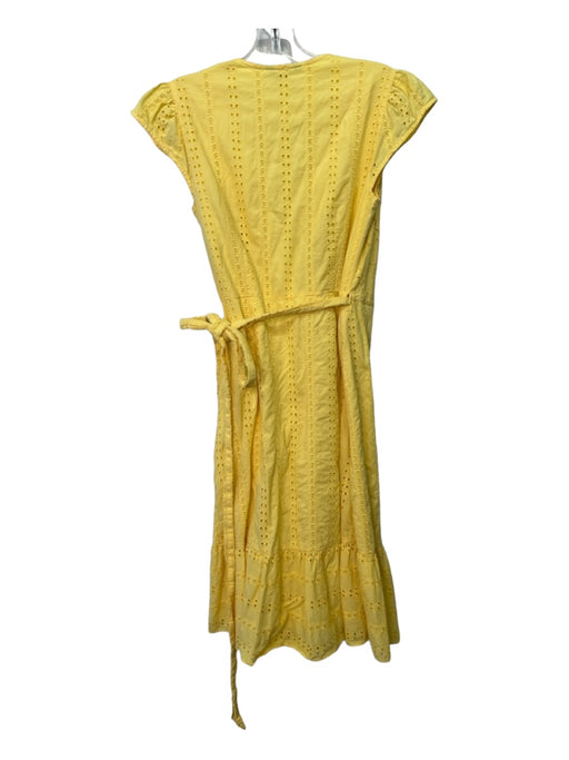 Draper James Size 2 Yellow Cotton Eyelet Cap Sleeve Ruffled Hem Wrap Dress Yellow / 2