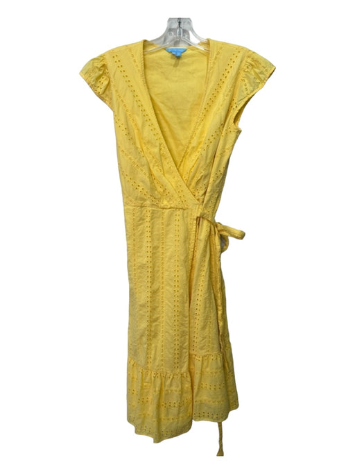 Draper James Size 2 Yellow Cotton Eyelet Cap Sleeve Ruffled Hem Wrap Dress Yellow / 2