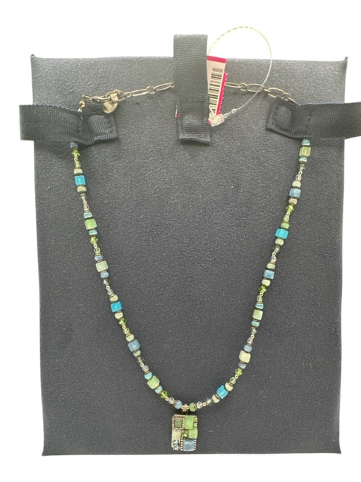 Michal Golan Green & Blue Beaded Rectangle Silver Hardware Necklace Green & Blue