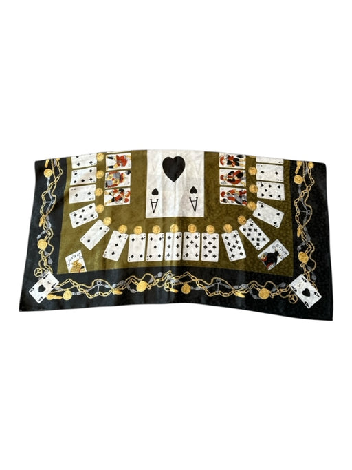 Moschino Green & Black Silk Playing Card Symbols scarf Green & Black / M