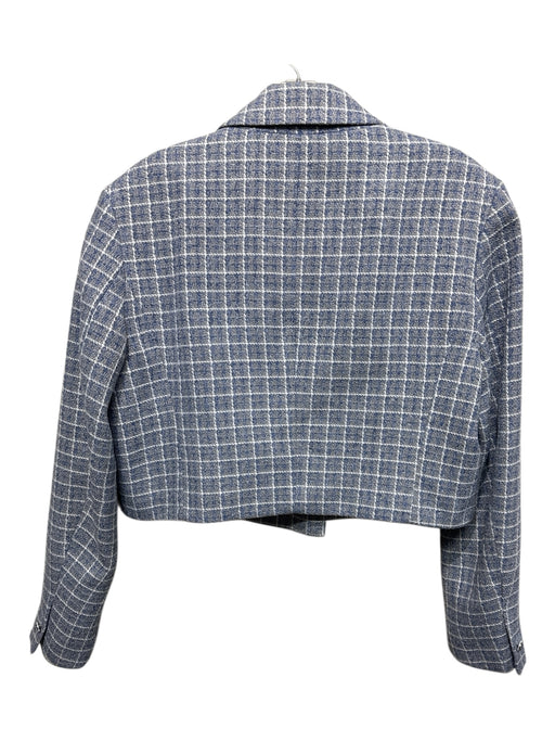 Zara Size M Blue & White Polyester Tweed Crop 1 Button Blazer Jacket Blue & White / M
