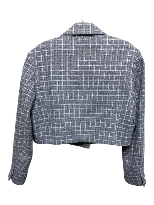 Zara Size M Blue & White Polyester Tweed Crop 1 Button Blazer Jacket Blue & White / M