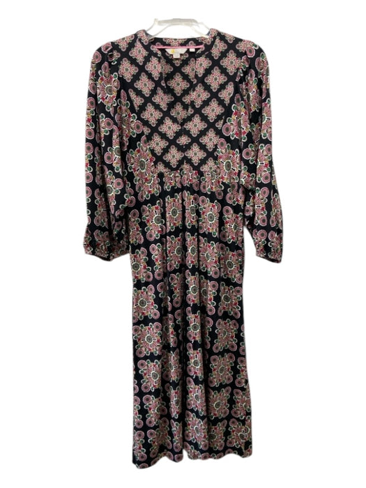 Boden Size 2 Black & Multi Modal Blend V Neck Long Sleeve Maxi Floral Dress Black & Multi / 2