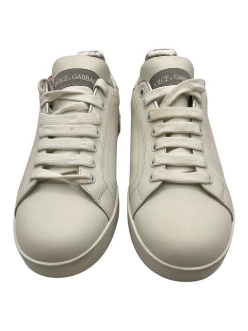 Dolce & Gabbana Shoe Size 39 White & Silver Leather Lace Up Sneaker Logo Shoes White & Silver / 39