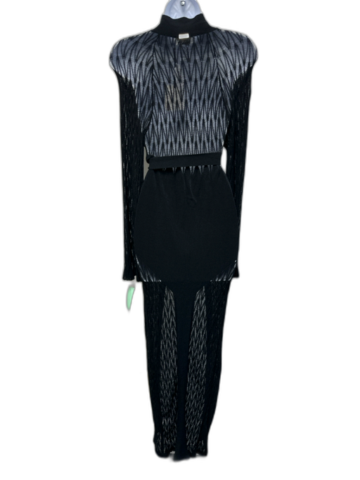 Moeva Size XS Black Viscose Blend Tie Belt Kaftan Open Knit Long Sleeve Dress Black / XS
