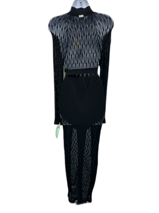Moeva Size XS Black Viscose Blend Tie Belt Kaftan Open Knit Long Sleeve Dress Black / XS