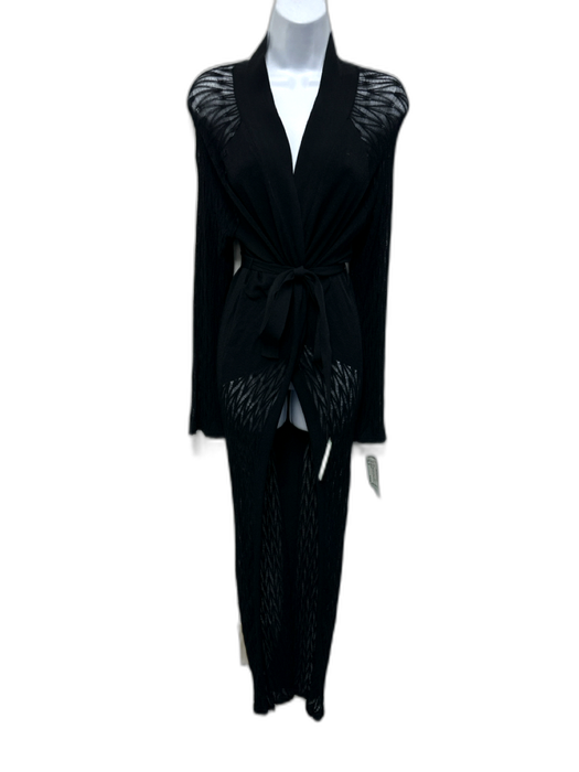 Moeva Size XS Black Viscose Blend Tie Belt Kaftan Open Knit Long Sleeve Dress Black / XS