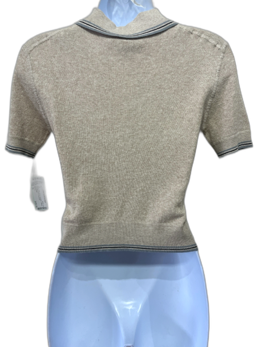 Miu Miu Size 36 Beige Cotton Blend 1/4 Button Collared Knit short sleeve Top Beige / 36