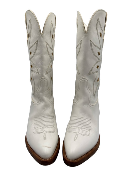 Partlow Shoe Size 37 White Leather Metallic Stacked Block Heel Pointed Toe Boots White / 37