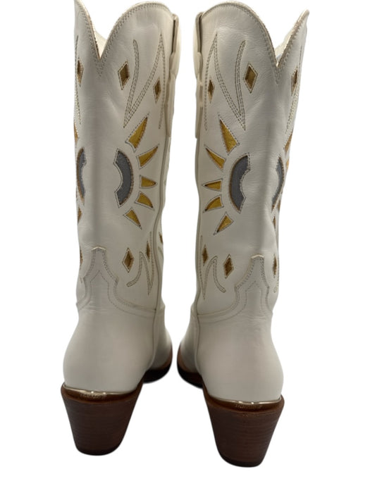 Partlow Shoe Size 37 White Leather Metallic Stacked Block Heel Pointed Toe Boots White / 37