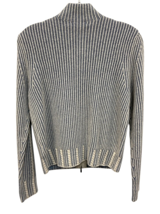 Kinross Size XS Blue & White Cashmere Zip Front Cardigan Sweater Blue & White / XS