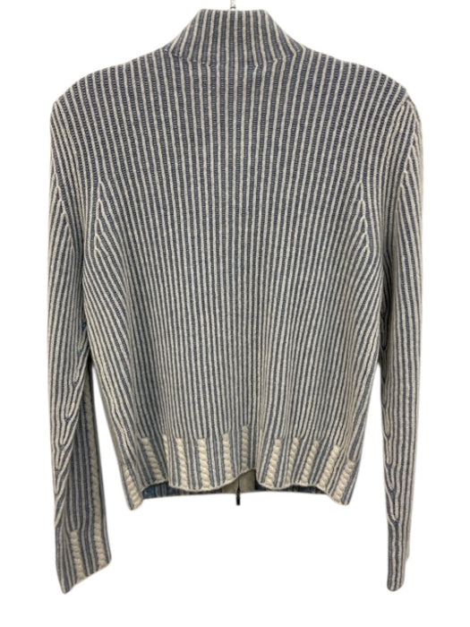 Kinross Size XS Blue & White Cashmere Zip Front Cardigan Sweater Blue & White / XS