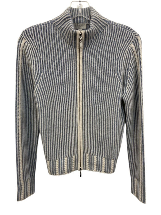 Kinross Size XS Blue & White Cashmere Zip Front Cardigan Sweater Blue & White / XS