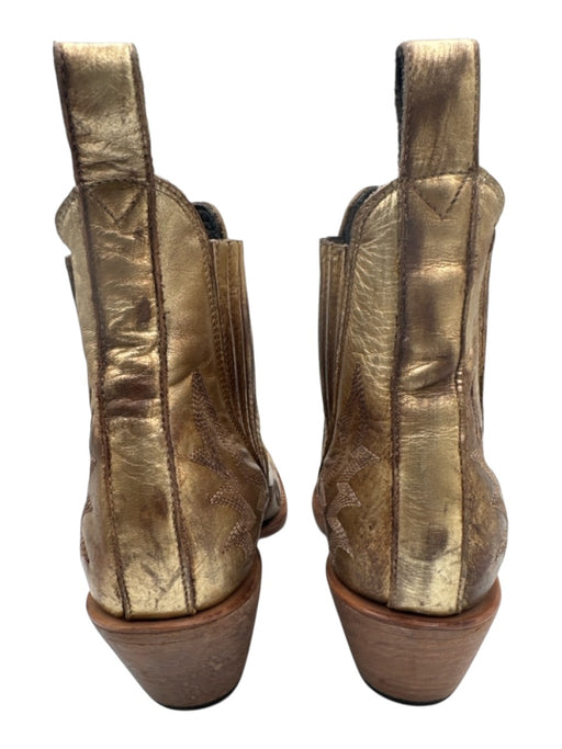 Old Gringo Shoe Size 7 Gold Leather Metallic Stacked Block Heel Booties Gold / 7