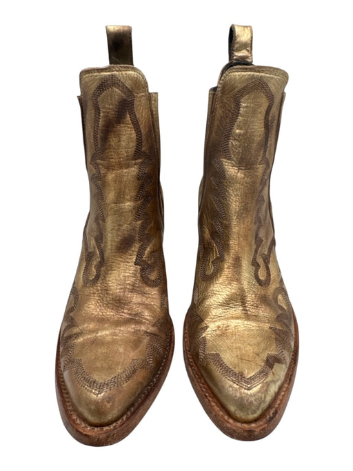 Old Gringo Shoe Size 7 Gold Leather Metallic Stacked Block Heel Booties Gold / 7