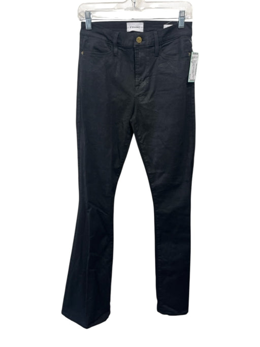 Frame Size 29 Black Cotton Denim Coated Mid Rise Zip & Button Flare Jeans Black / 29