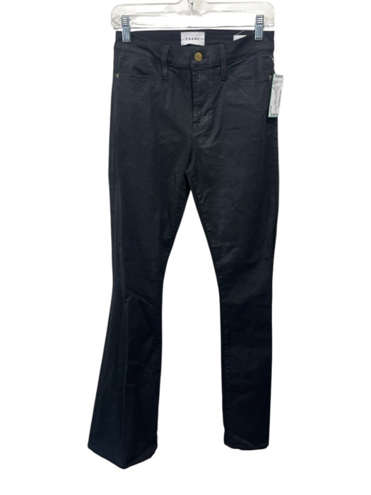 Frame Size 29 Black Cotton Denim Coated Mid Rise Zip & Button Flare Jeans Black / 29