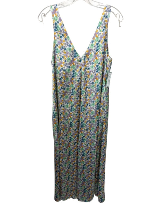 Zara Size Small Green, Blue & Yellow Polyester Sleeveless Floral Double V Dress Green, Blue & Yellow / Small